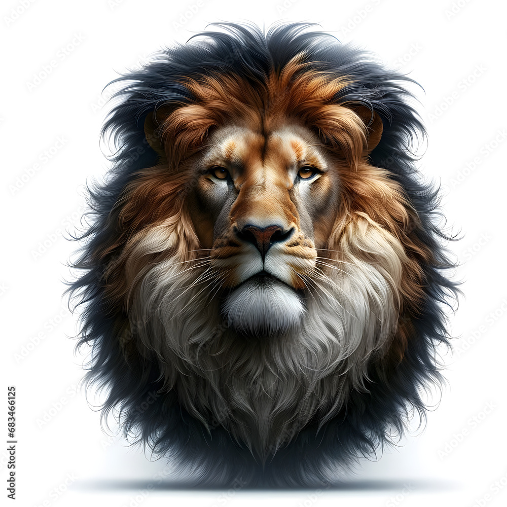 Majestic Multicolored Lion's Head Illustration, Realistic Digital Art with Textured Fur - Concept of Strength, Royalty, and Wildlife Beauty