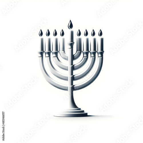 Modern Hanukkah Menorah with Lit Flames, Sleek Design - Jewish Festival of Lights Symbol, Celebratory Home Decor Concept, Religious Freedom and Rededication