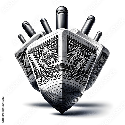 Intricate Silver Dreidel Design, Hanukkah Celebration Symbol, Concept of Jewish Tradition and Cultural Identity