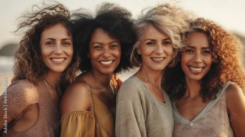 Joyful women friends, full of happiness, smiling and posing in unity. Joyful women friends, full of happiness, smiling and posing in unity.