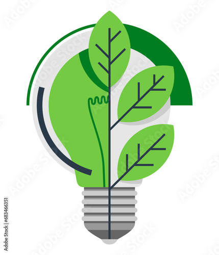 Sustainable development - green bulb with leaves