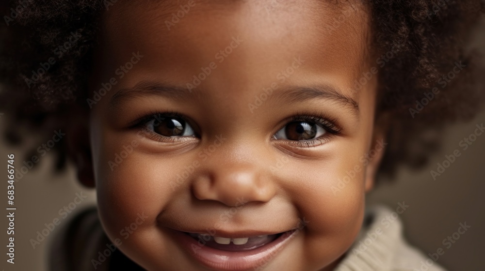 Studio portrait of a joyful child revealing a flawless smile.