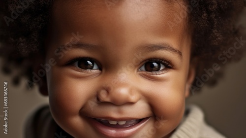 Studio portrait of a joyful child revealing a flawless smile.