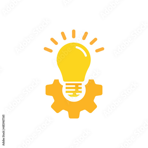 effective solution icon yellow gear and bulb. concept of abstract tech done efficacy symbol. flat cartoon trend modern simple cogwheel logotype design web element isolated on white background