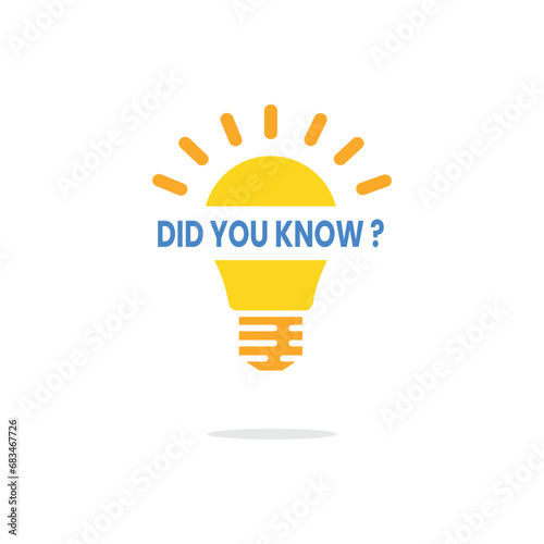 did you know text on cartoon light bulb. flat minimal style modern logotype graphic art design isolated on white background. concept of fyi like for your information and top tips or quick hint