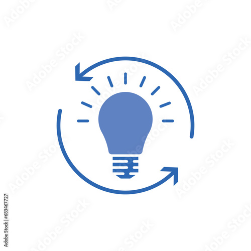 insight or easy solution icon with blue light bulb. concept of aha moment or think outside the box. flat cartoon simple renewable energy or quizz logotype design web element isolated on white
