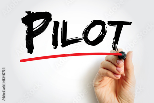 Pilot - a person who operates the flying controls of an aircraft, text concept background