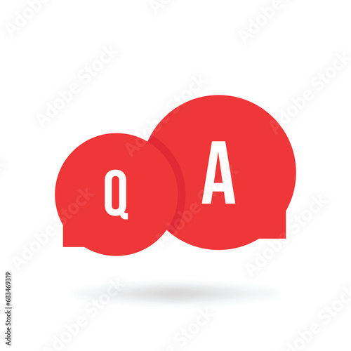 red cartoon bubble like question answer. concept of abstract online conversation for help or fast solve problem. minimal flat trend modern simple qa logotype graphic art design on white background