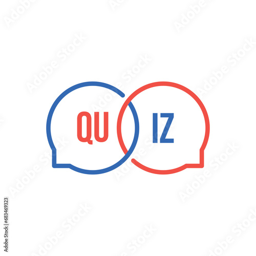 blue and red speech bubble like quiz icon. flat linear trend modern interrogative logotype graphic design web element isolated on white background. concept of easy play in fun game or trivia badge