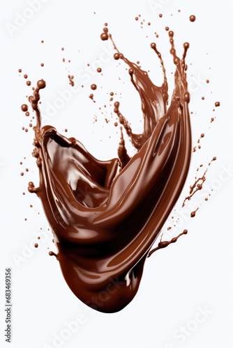 A captivating image of a chocolate splash on a pristine white background. Perfect for food-related designs and advertisements.