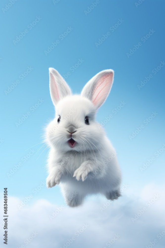 A picture of a white rabbit soaring through the air. This image can be used to add a touch of whimsy and fantasy to various creative projects. A picture of a white rabbit soaring through the air. This image can be used to add a touch of whimsy and fantasy to various creative projects.