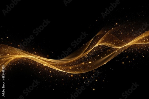 A stunning black background with a mesmerizing gold wave and sparkling stars.