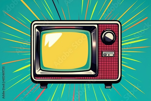 An old television with a yellow screen is pictured on a blue background. This image can be used to depict nostalgia or retro technology.