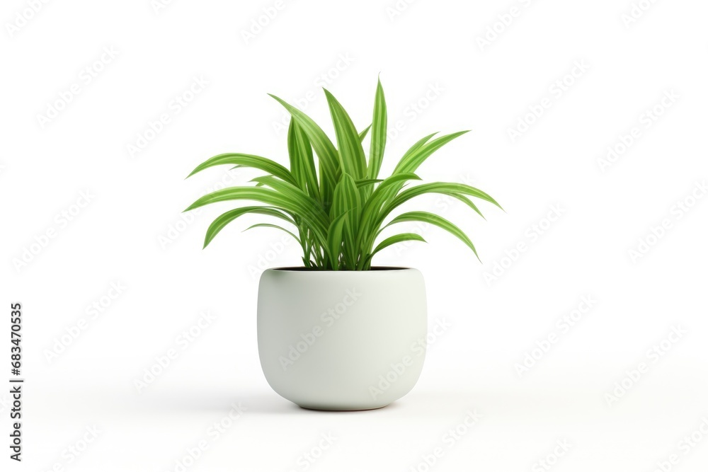 A picture of a plant in a white pot placed on a white surface.