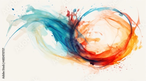  a multicolored abstract painting on a white background with a red, orange, and blue swirl in the center.