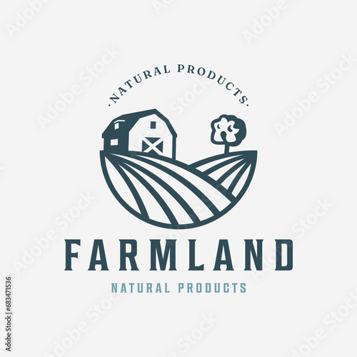 farmland vintage logo vector illustration template design. with windmill,house icon