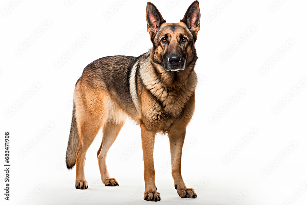 German Shepherd right side view portrait. Adorable canine studio photography. German Shepherd right side view portrait. Adorable canine studio photography.
