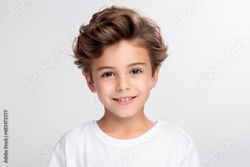 Portrait Of Cute Brunette Boy, Isolated On White Background
