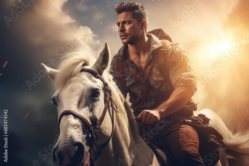 handsome man riding horse