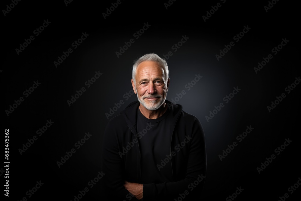 Fototapeta premium Smiling Man In Black Studio, Showcasing Sweater Artistic Portrait