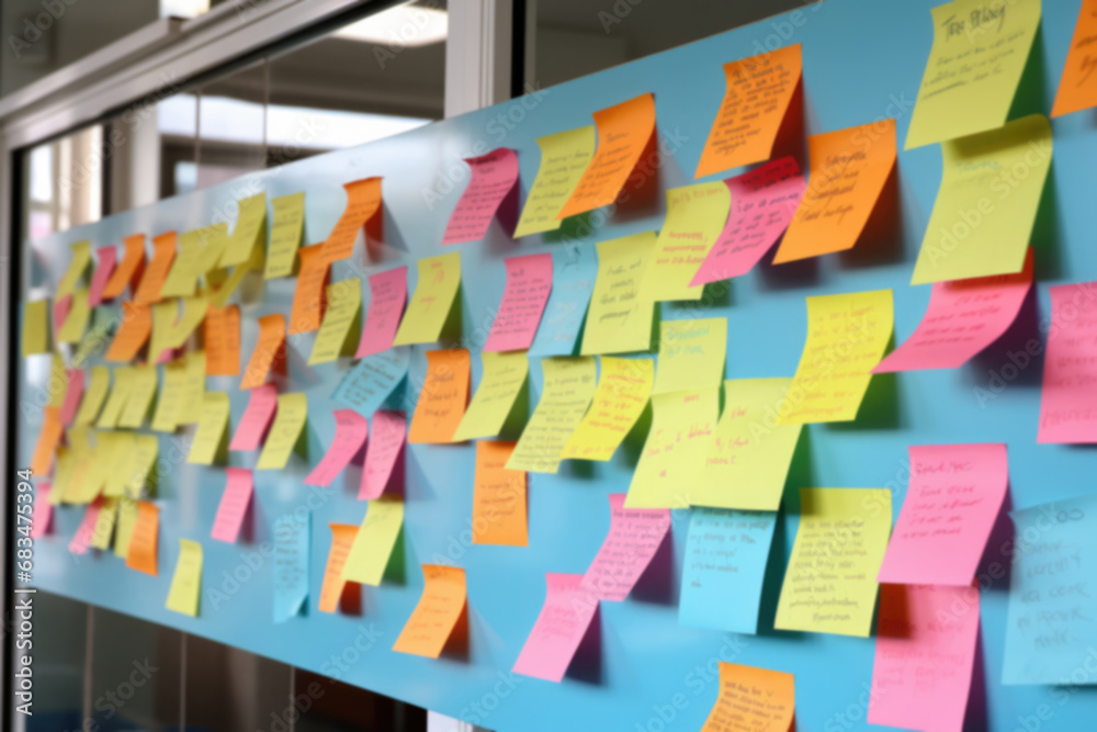Sticky Notes Arranged On An Office Bulletin Board Sticky Notes Arranged On An Office Bulletin Board