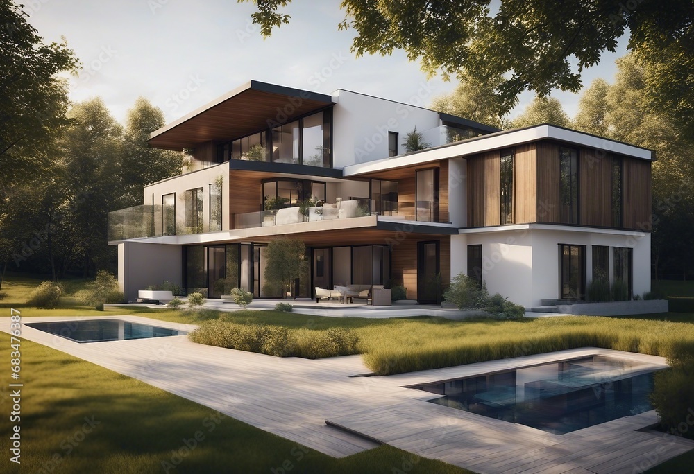 Modern eco-friendly single-family homes with photovoltaic cells Modern eco-friendly single-family homes with photovoltaic cells