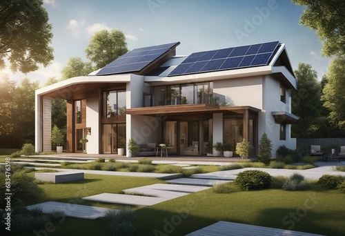 Modern eco-friendly single-family homes with photovoltaic cells © ArtisticLens