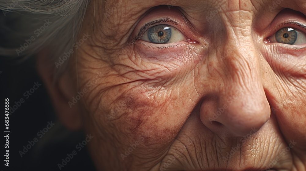 An old woman in tunic looking at viewer An old woman in tunic looking at viewer