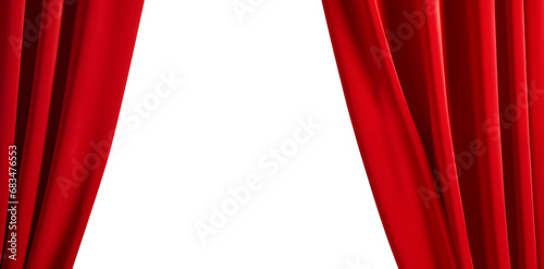 Red curtain, theater stage. Red Satin Border isolated on transparent background, png.