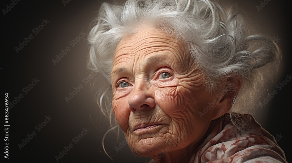An old woman in tunic looking at viewer An old woman in tunic looking at viewer