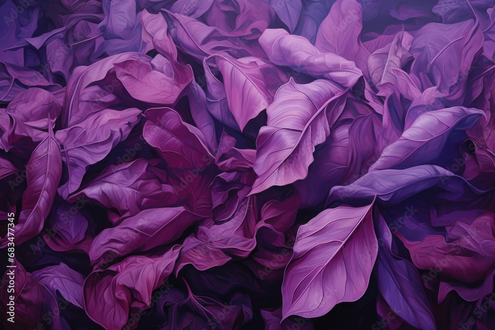 Lush purple leaves with intricate textures, giving a vibrant and organic feel, ideal for botanical themes.