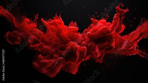 Banner with abstract background explosion of red ink on a black background
