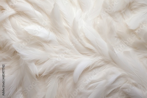 Close-up of soft white feathers, creating a texture of delicacy and luxury, perfect for high-end design.