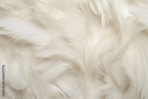 Close-up of soft white feathers, creating a texture of delicacy and luxury, perfect for high-end design.