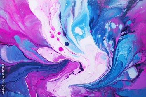Vibrant acrylic pour painting with a swirl of pink and blue, expressing creativity and fluid motion-