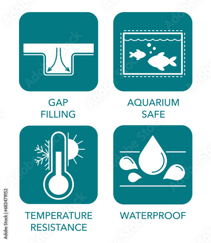 Silicone properties flat icons set