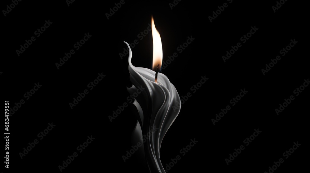  a candle that is lit in the dark with a long white smoke trail coming out of the top of it. - obrazy, fototapety, plakaty 