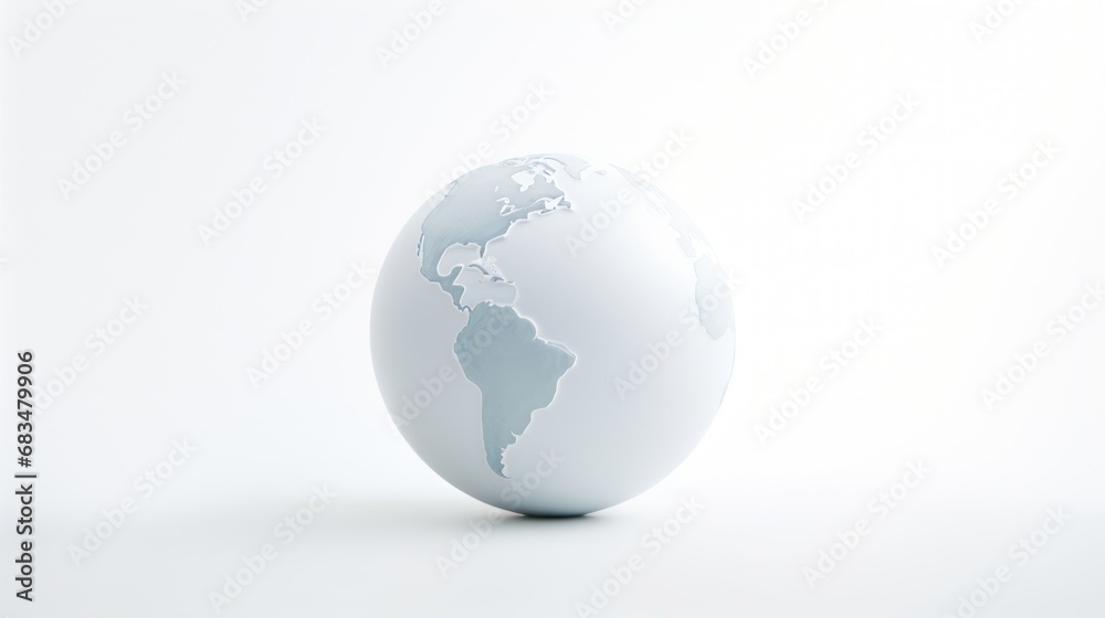  a white egg with a map of the world painted on it's side in front of a white background.