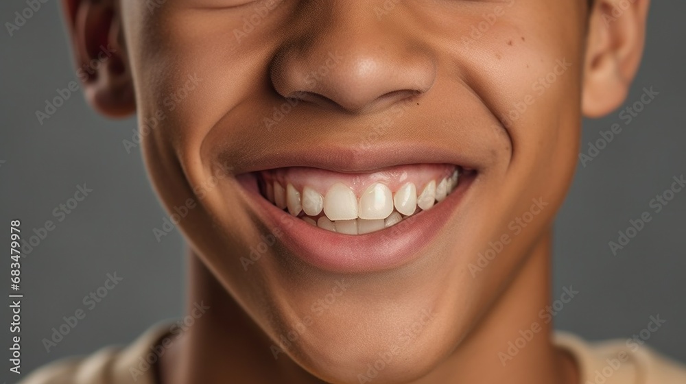 Obraz premium Joyful youth grins against a clear beige backdrop.