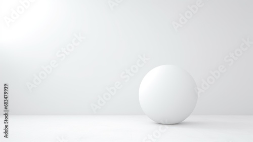 a white egg sitting in the middle of a white room with a bright light coming from the top of it.