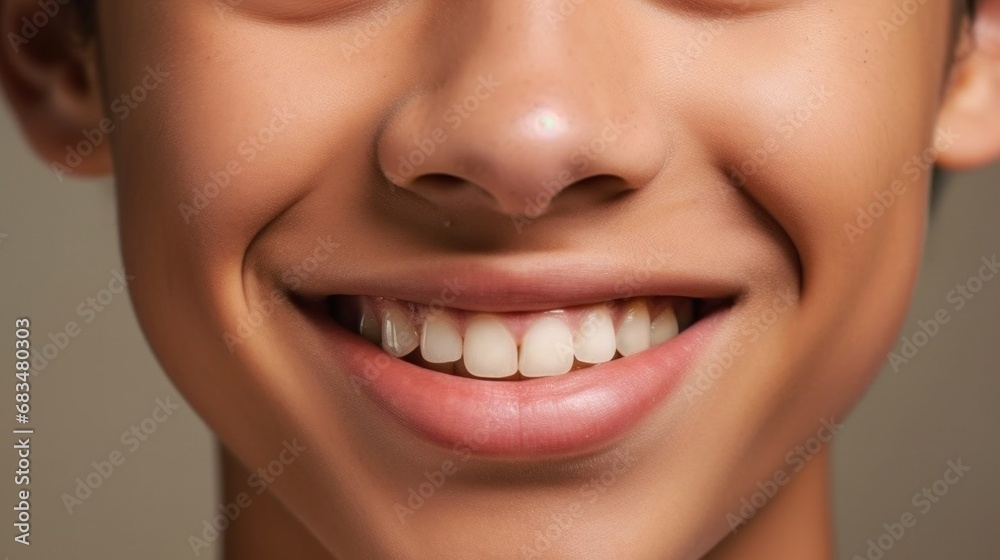 Obraz premium Smiling teen against a clear background, highlighting perfect teeth.