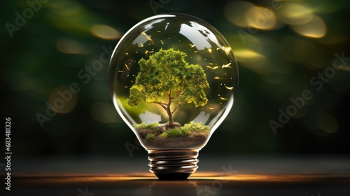  a light bulb with a tree inside of it and a green tree inside of it inside of the light bulb.