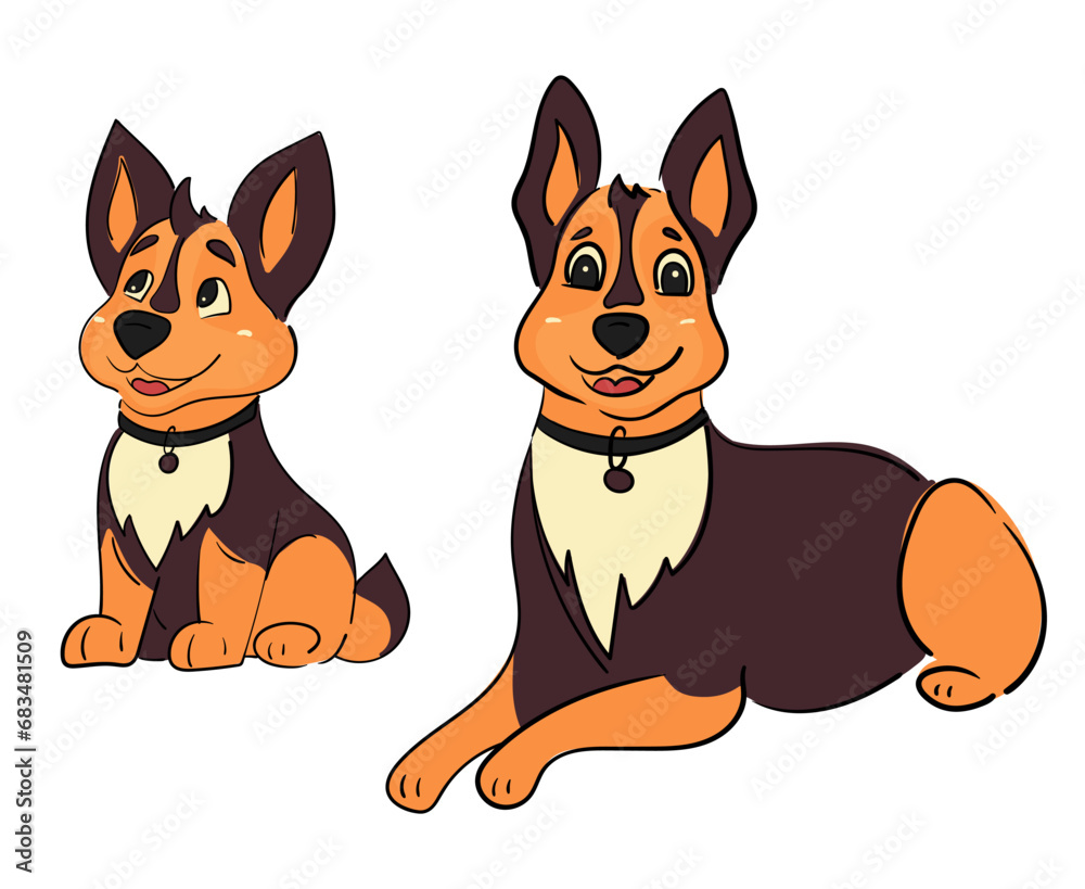 Set of cute hand drawn dogs. Vector illustration isolated on white background.