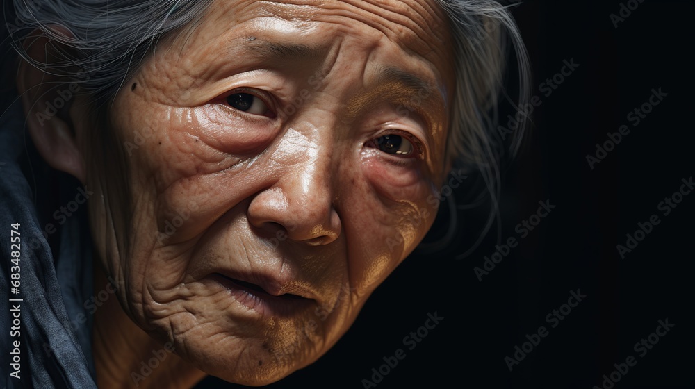 An asian old woman looking at the viewer An asian old woman looking at the viewer
