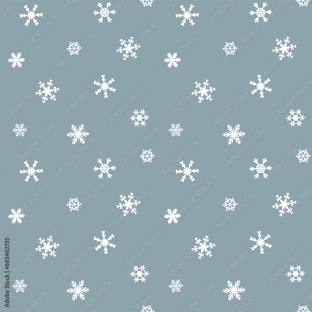 Seamless pattern, gentle white snowflakes on a blue background. Christmas background, print, vector Seamless pattern, gentle white snowflakes on a blue background. Christmas background, print, vector