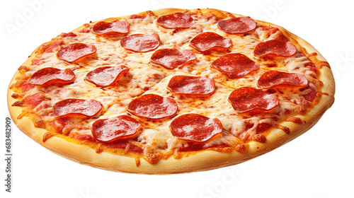 Top view Pepperoni pizza. Isolated on Transparent background.