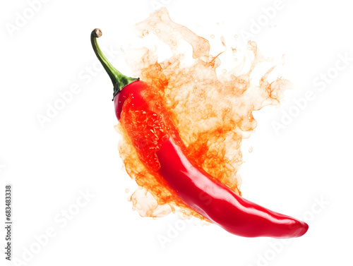 A single red chili pepper in fierce flames against a white background, symbolizing extreme heat