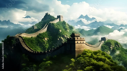 Video AI beautiful Great Wall scenery, China travel concept photo