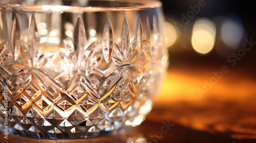 Closeup of the base of a crystal snifter, revealing the intricate patterns and details that add dimension to its appearance.