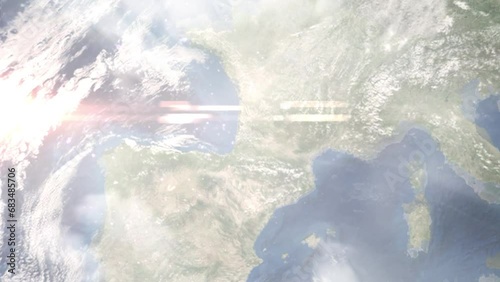 Zoom in from space and focus on Mont-de-Marsan, France. 3D Animation. Background for travel intro. Elements of this image furnished by NASA